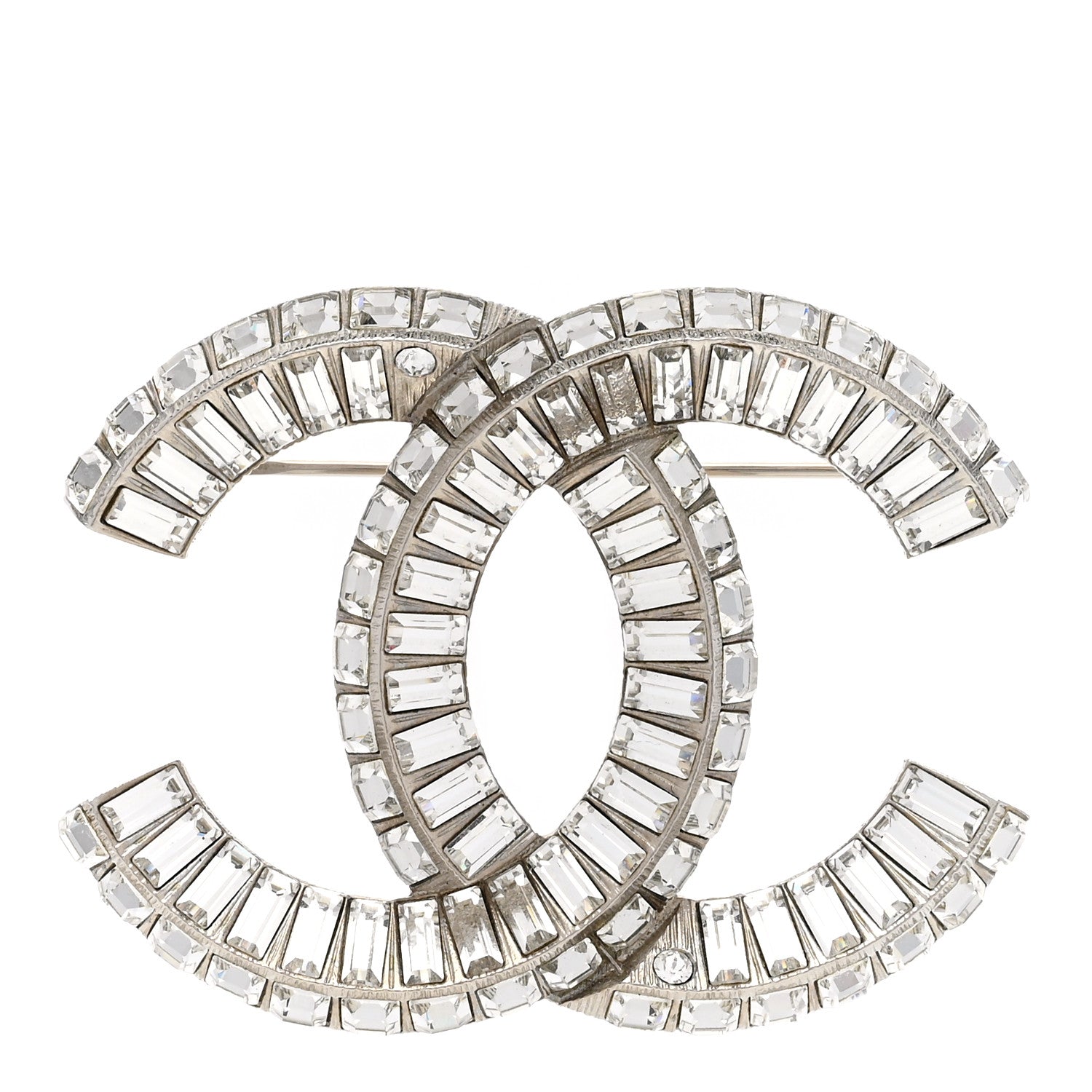 Chanel Baguette Crystal CC Brooch Silver 1 of 5