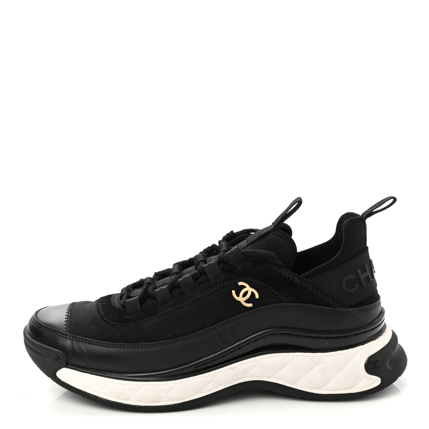 Chanel Velvet Calfskin Mixed Fibers CC Sneakers 38 Black 1 of 14