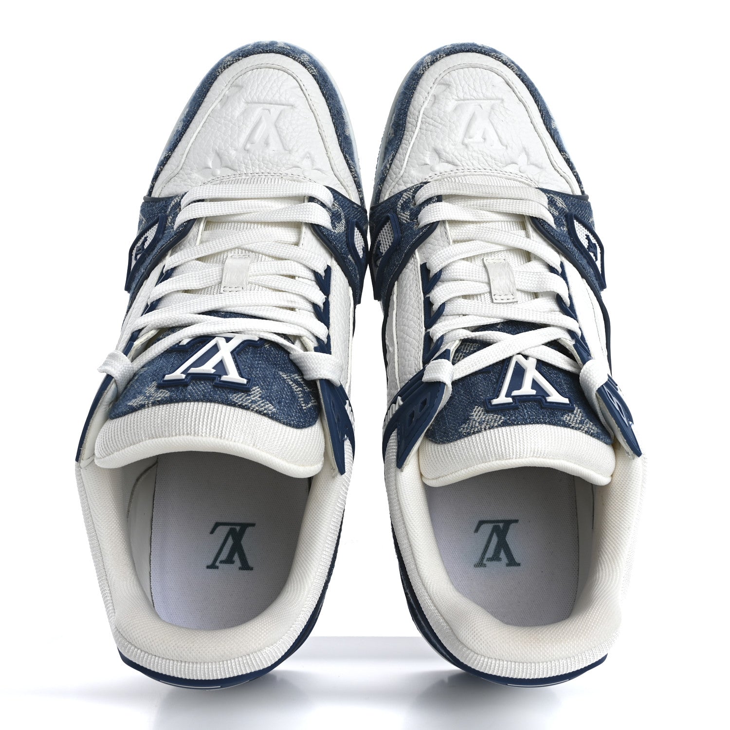 Louis Vuitton Calfskin Embossed Monogram Denim Mens LV Trainer Sneakers 7.5 Blue 2 of 13
