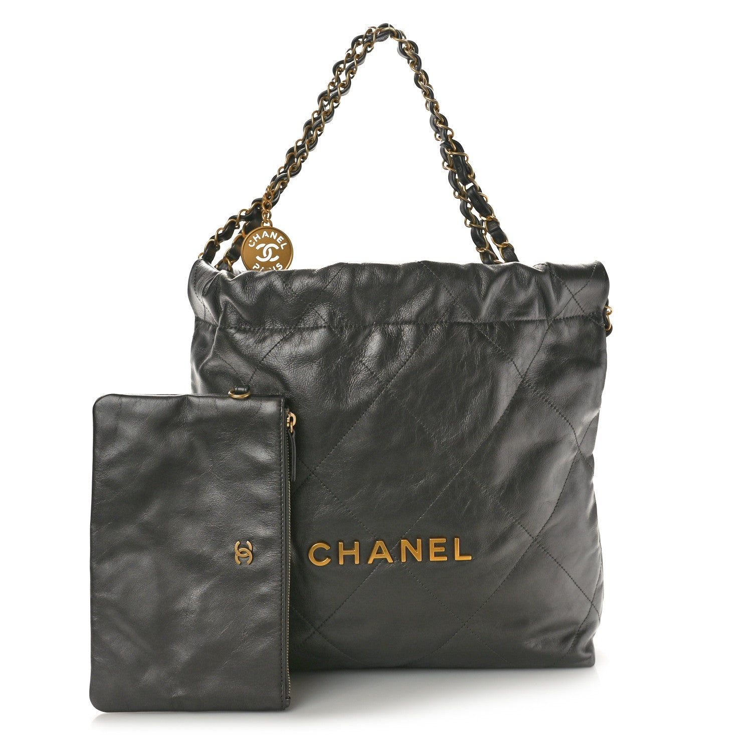 Chanel Metallic Calfskin Quilted Small Chanel 22 Ruthenium 3 of 11