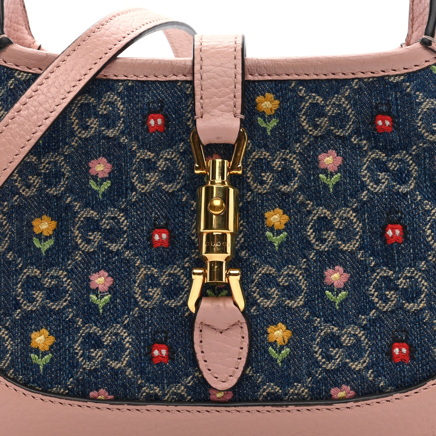 Gucci New Denim GG Monogram Calfskin Love Parade Mini Jackie 1961 Hobo Light Pink 8 of 10