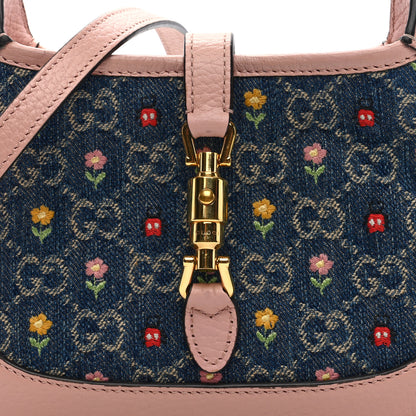 Gucci New Denim GG Monogram Calfskin Love Parade Mini Jackie 1961 Hobo Light Pink 8 of 10