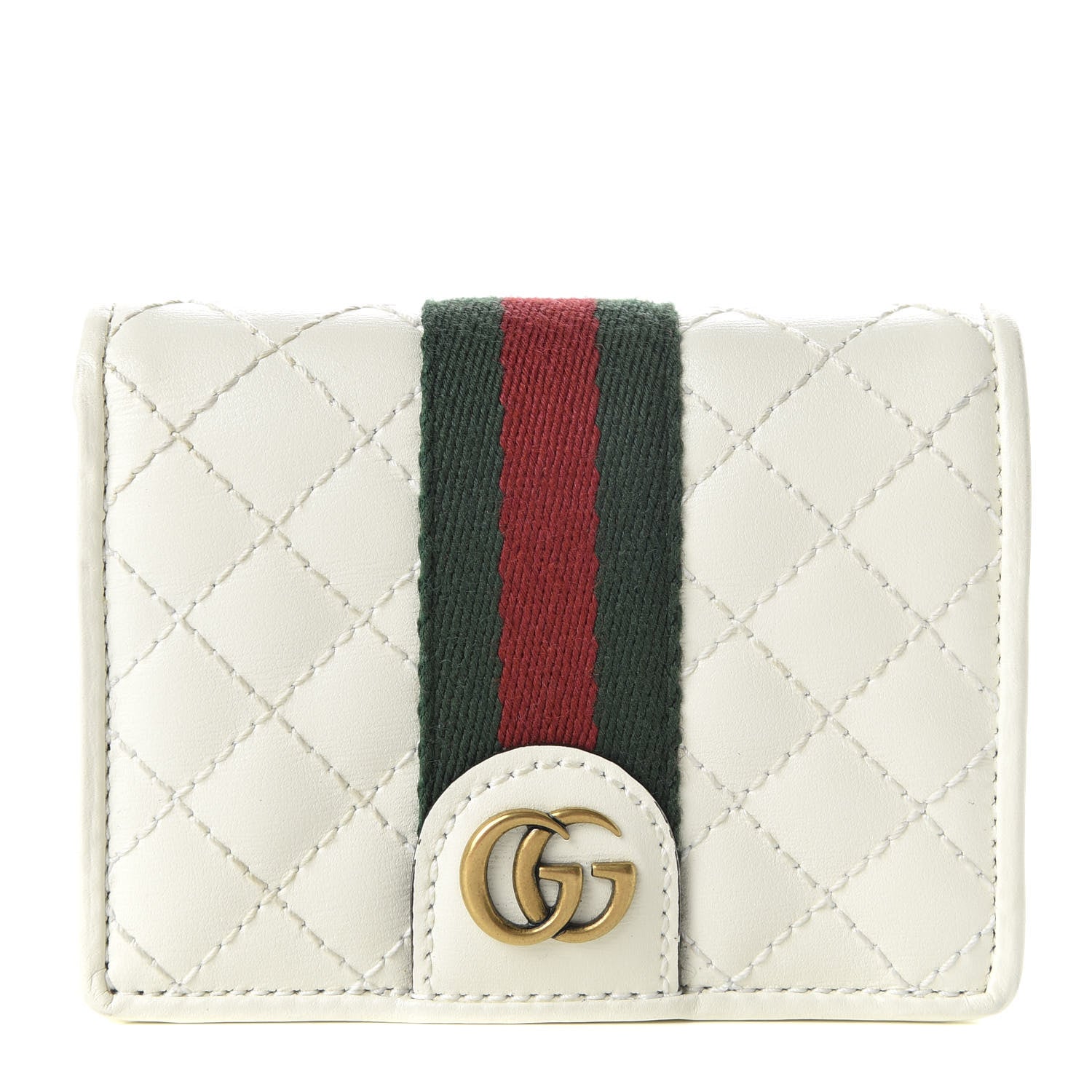 Gucci Calfskin Web Trapuntata GG Card Case Wallet Off White 3 of 8