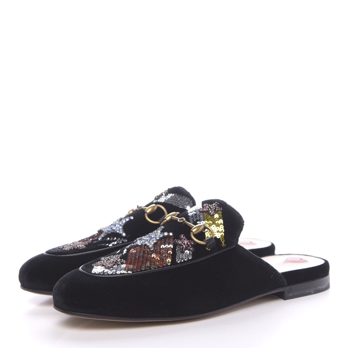 Velvet Crystal Embroidered Womens Princetown Slippers 37.5 Black