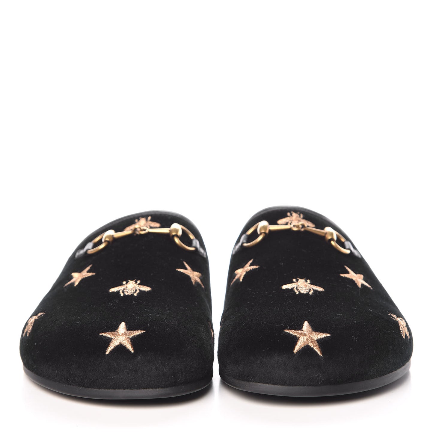 Softy Velvet Malaga Kid Bee Star Embroidered Womens Horsebit River Slippers 39 Black