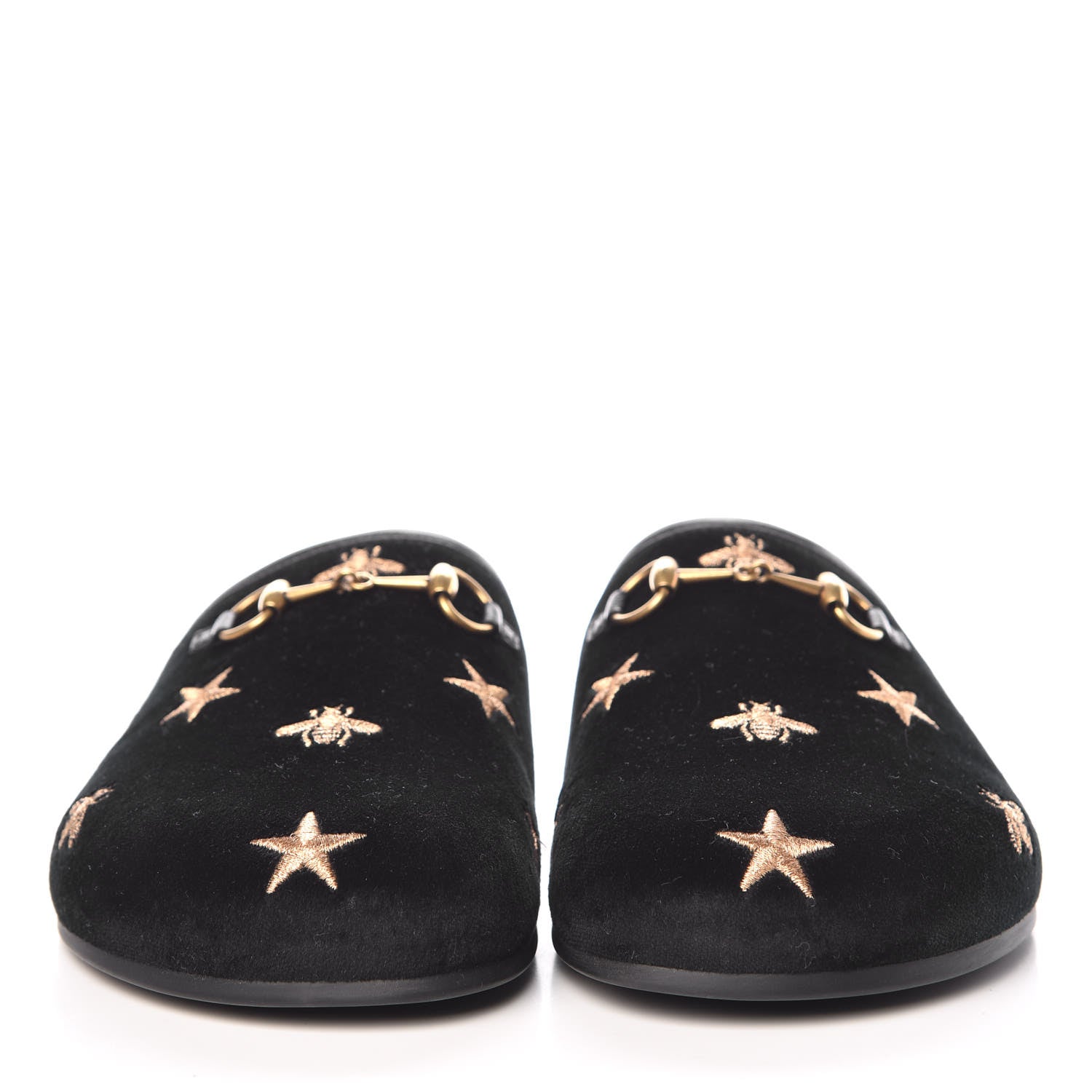 Gucci Softy Velvet Malaga Kid Bee Star Embroidered Womens Horsebit River Slippers 39 Black 2 of 12