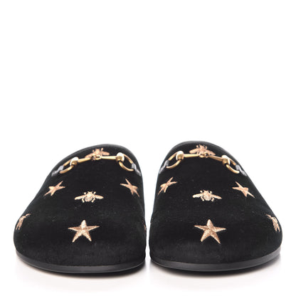 Gucci Softy Velvet Malaga Kid Bee Star Embroidered Womens Horsebit River Slippers 39 Black 2 of 12