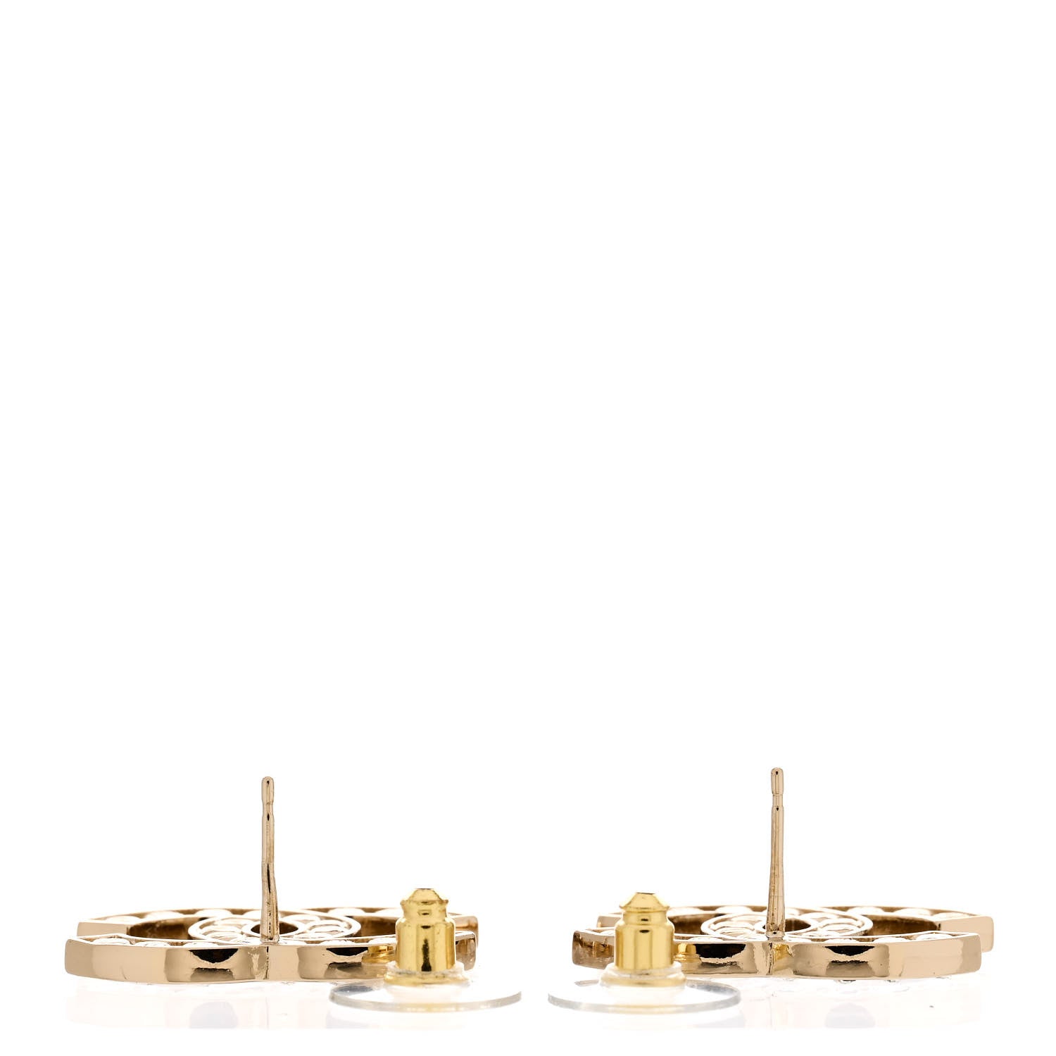 Chanel Metal Crystal Large CC Earrings Light Gold 3 of 5