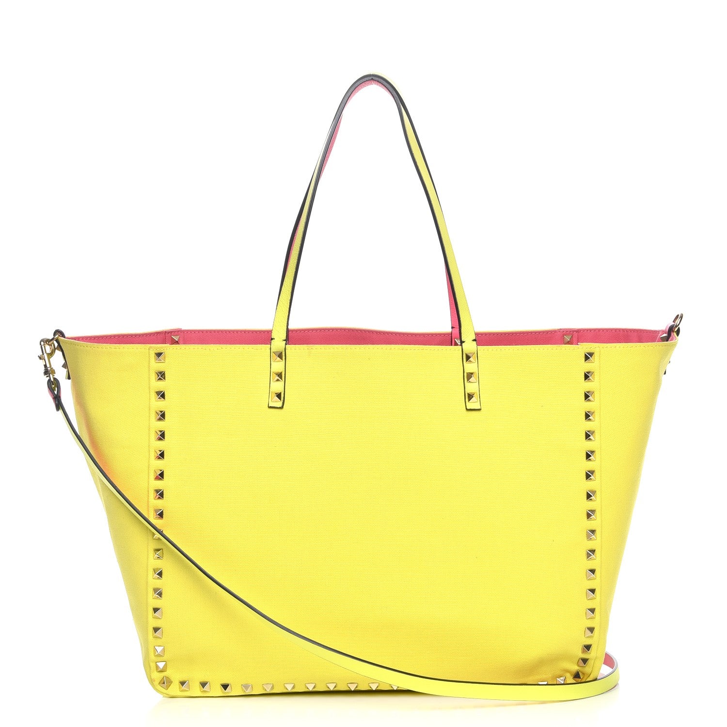 Valentino Garavani Canvas Large Rockstud Reversible Tote Pink Yellow 6 of 19