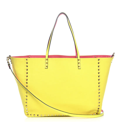 Valentino Garavani Canvas Large Rockstud Reversible Tote Pink Yellow 6 of 19