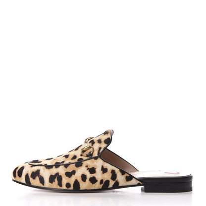 Gucci Calf Hair Leopard Print Womens Princetown Slippers 38.5 Naturale Black 1 of 10
