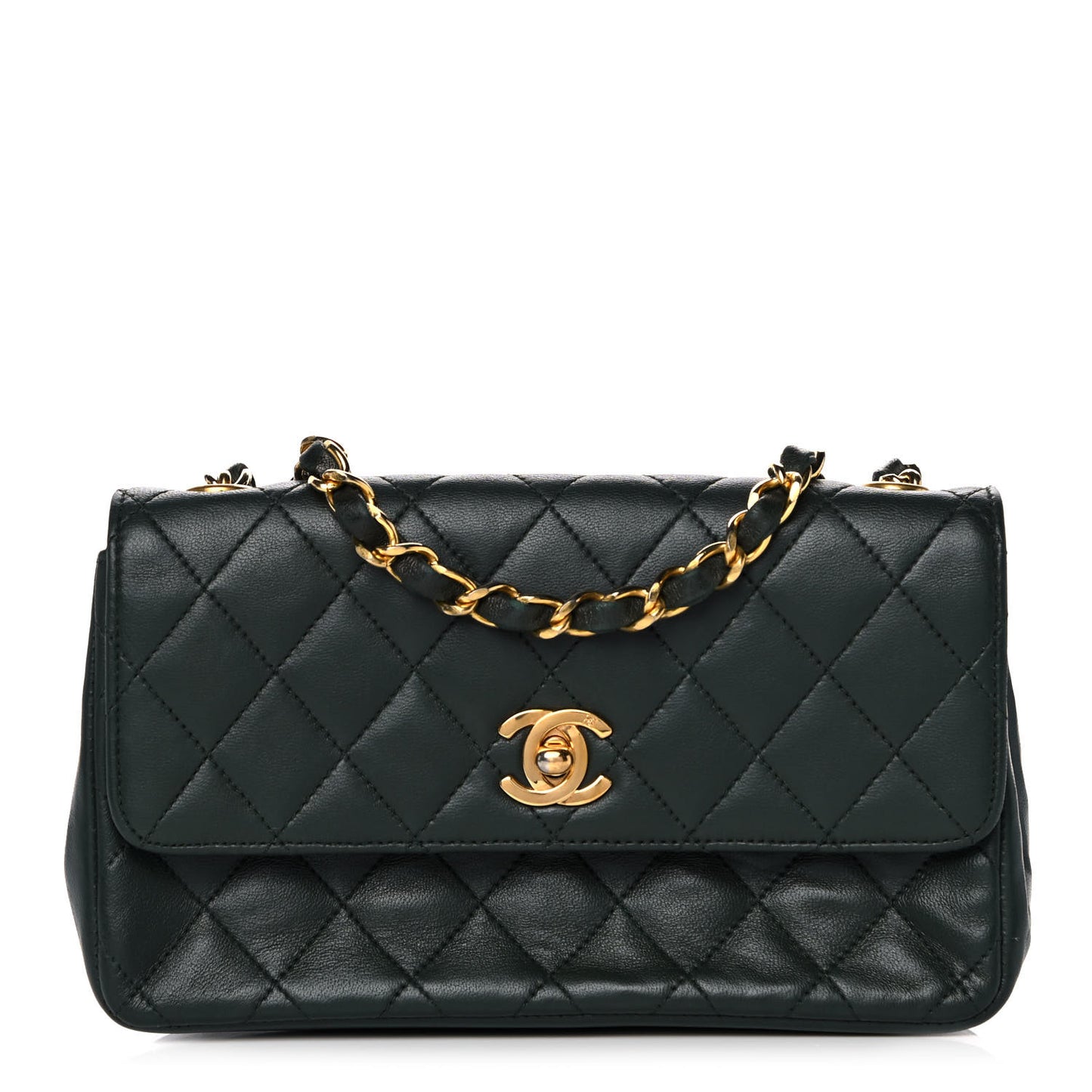 Lambskin Quilted Small Single Flap Green