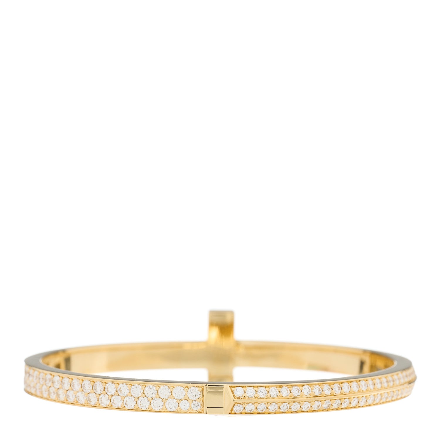 Tiffany 18K Yellow Gold Diamond Wide T T1 Hinged Bangle Bracelet 2 of 4