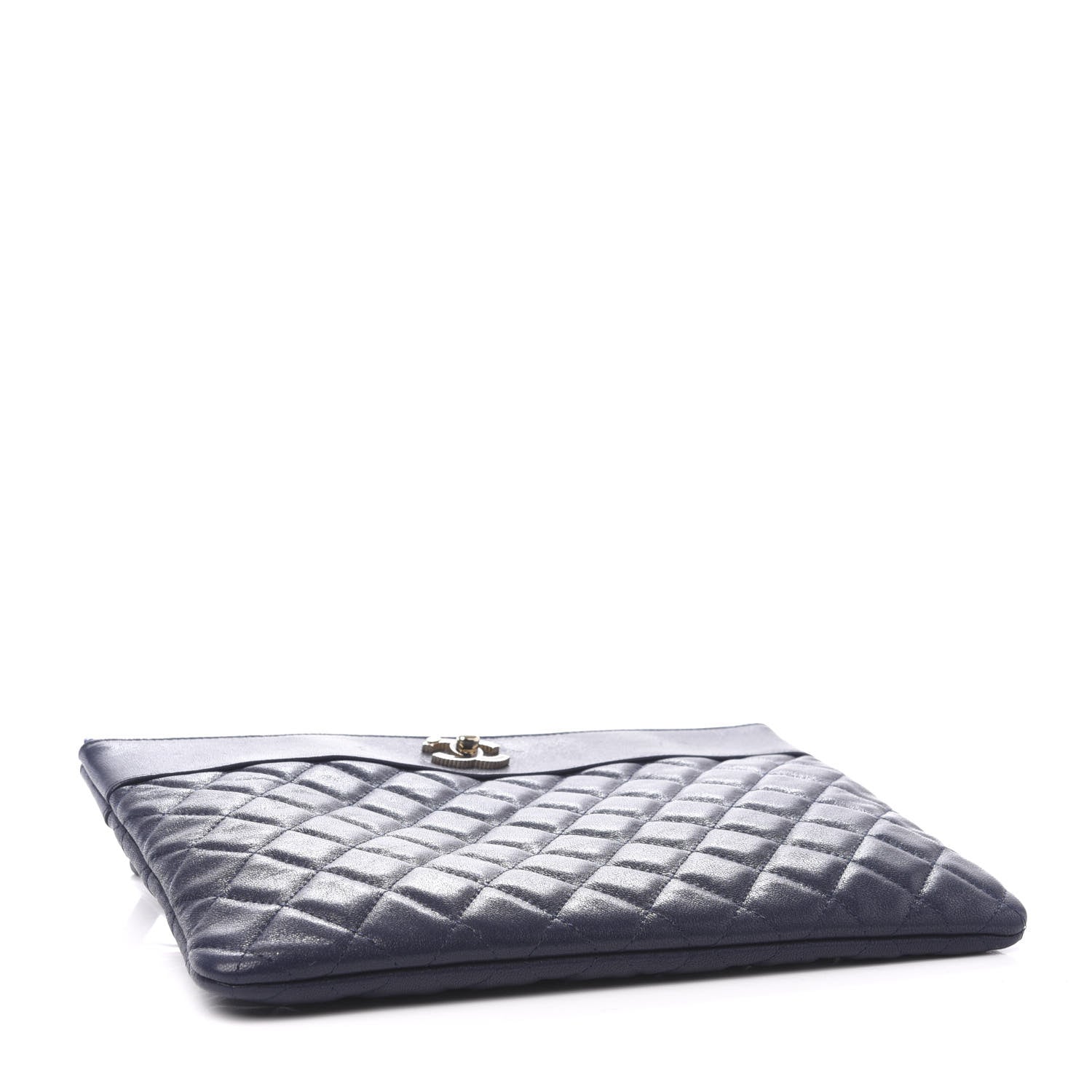 Chanel Sheepskin Quilted Medium Vintage Mademoiselle Cosmetic Case Navy 4 of 9
