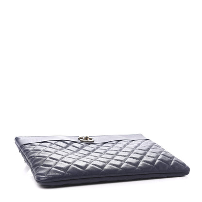 Chanel Sheepskin Quilted Medium Vintage Mademoiselle Cosmetic Case Navy 4 of 9