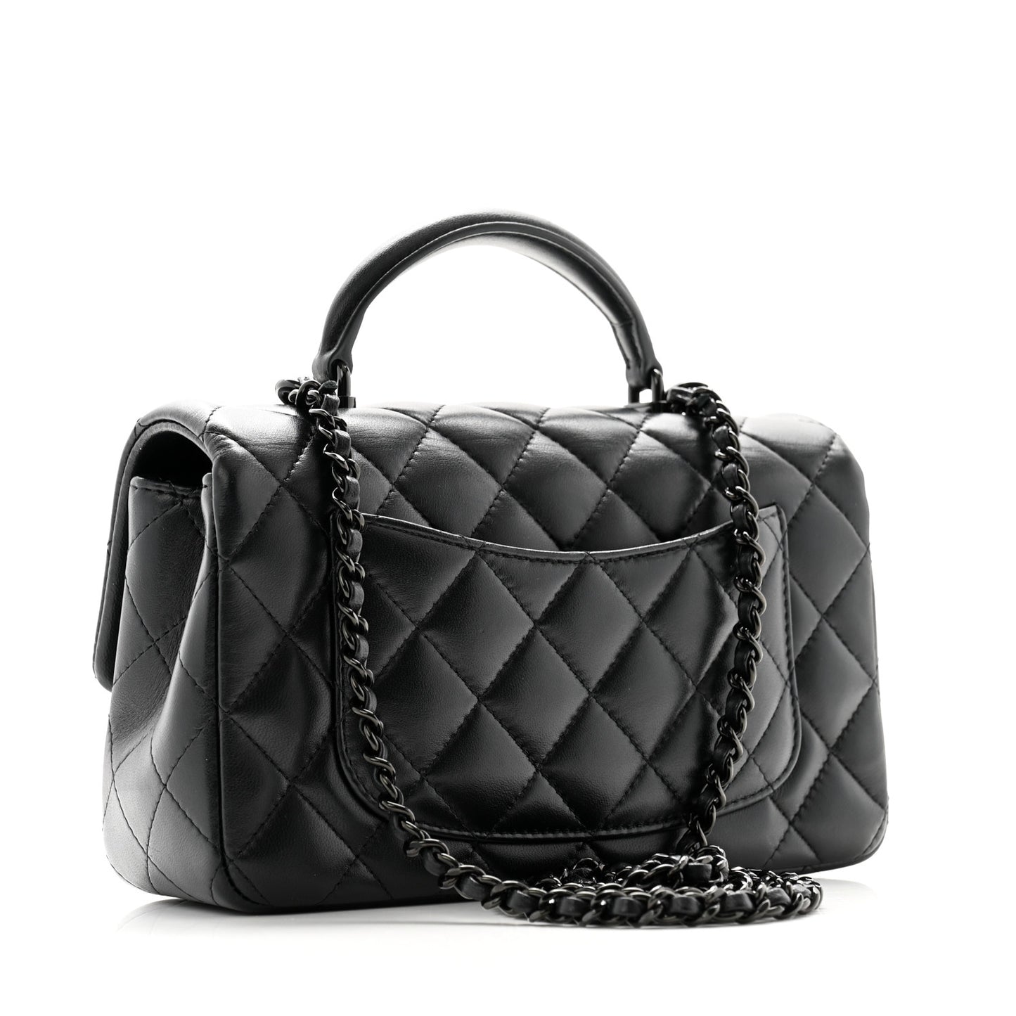 Lambskin Quilted Mini Top Handle Rectangular Flap So Black