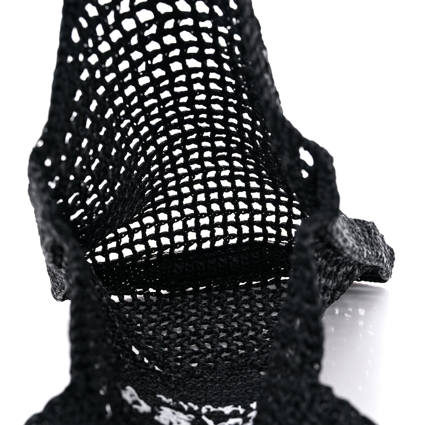 Yarn Raffia Effect Crochet Logo Embroidered Tote Bag Black