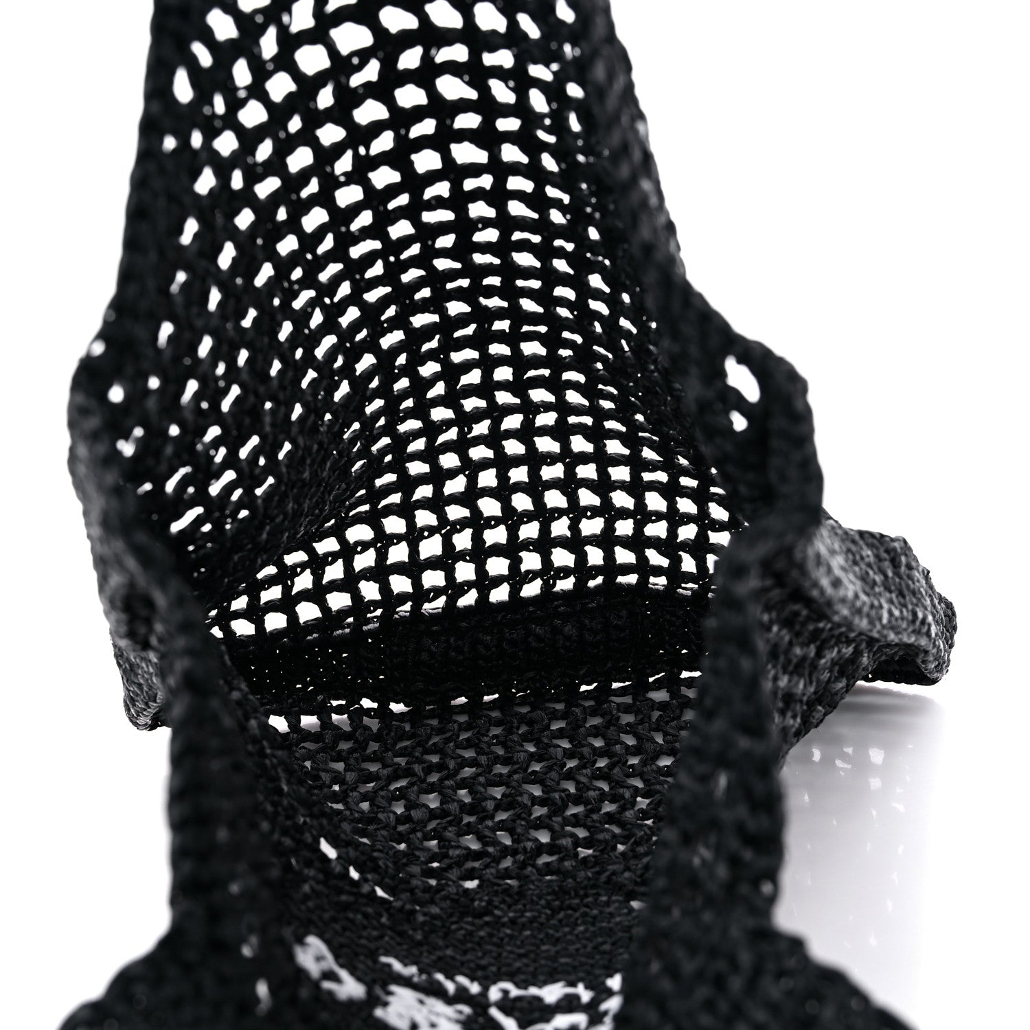 Prada Yarn Raffia Effect Crochet Logo Embroidered Tote Bag Black 5 of 8