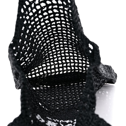 Prada Yarn Raffia Effect Crochet Logo Embroidered Tote Bag Black 5 of 8