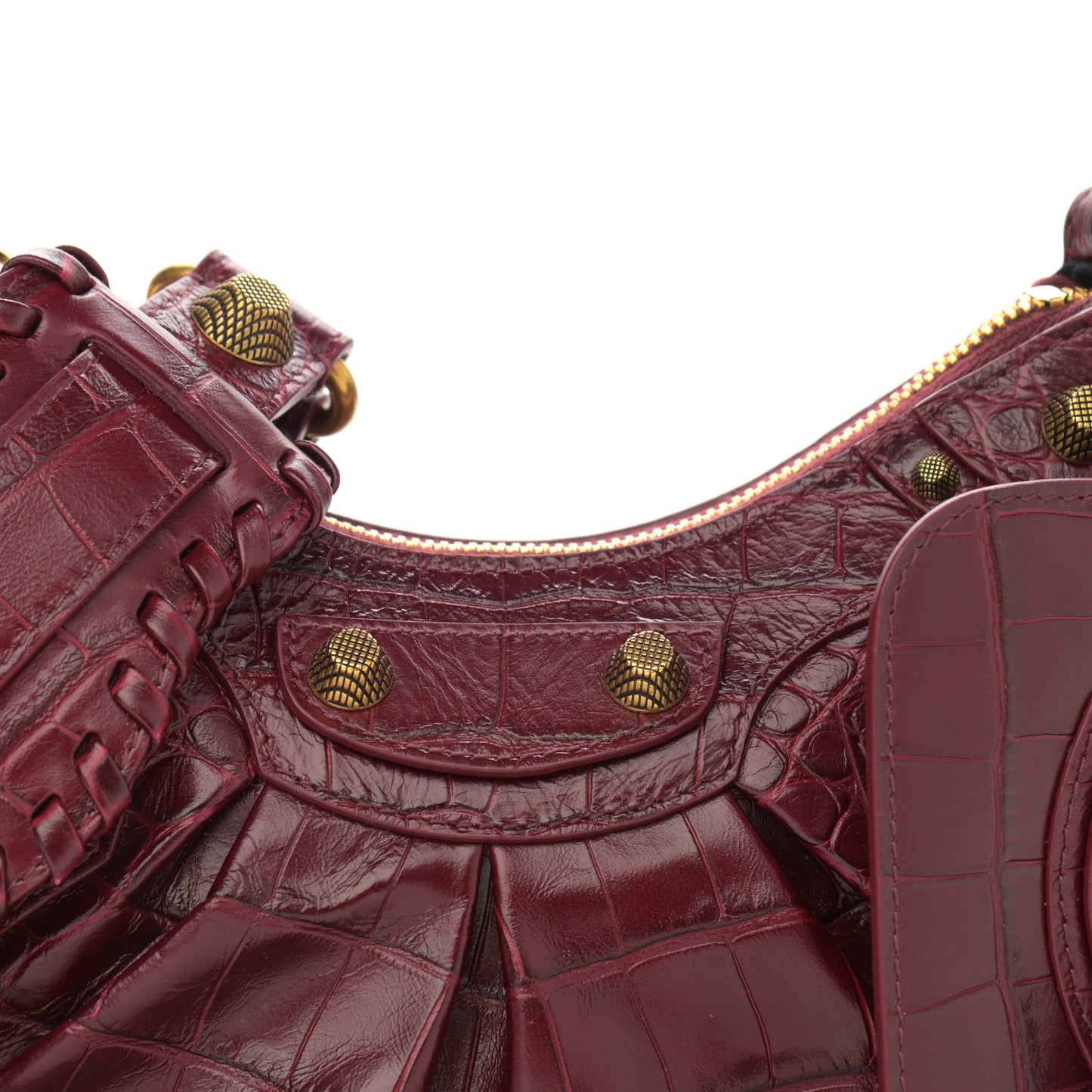 Extra Supple Calfskin Crocodile Embossed Le Cagole Shoulder Bag XS Dark Red