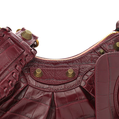 Balenciaga Extra Supple Calfskin Crocodile Embossed Le Cagole Shoulder Bag XS Dark Red 8 of 11
