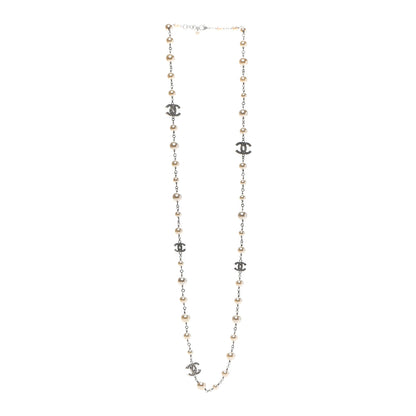 Chanel Crystal Pearl CC Long Necklace Silver 3 of 6