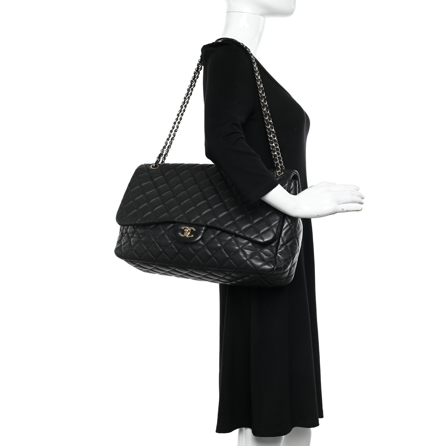 Chanel Metallized Calfskin Quilted Small XXL Travel Flap Bag Black 2 of 10
