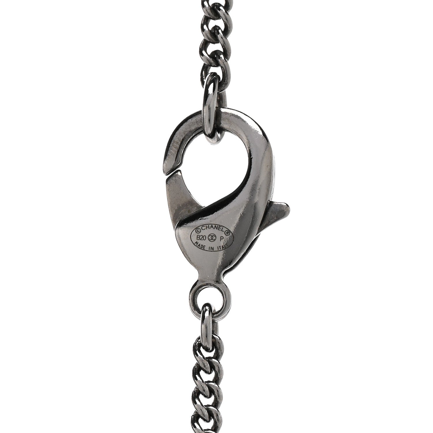 Chanel Metal Crystal Ruthenium Dog Tag Charm Necklace Black 5 of 5