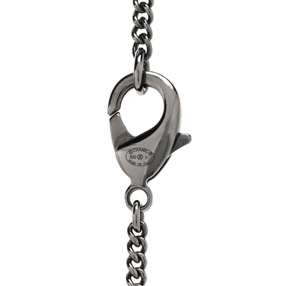 Chanel Metal Crystal Ruthenium Dog Tag Charm Necklace Black 5 of 5
