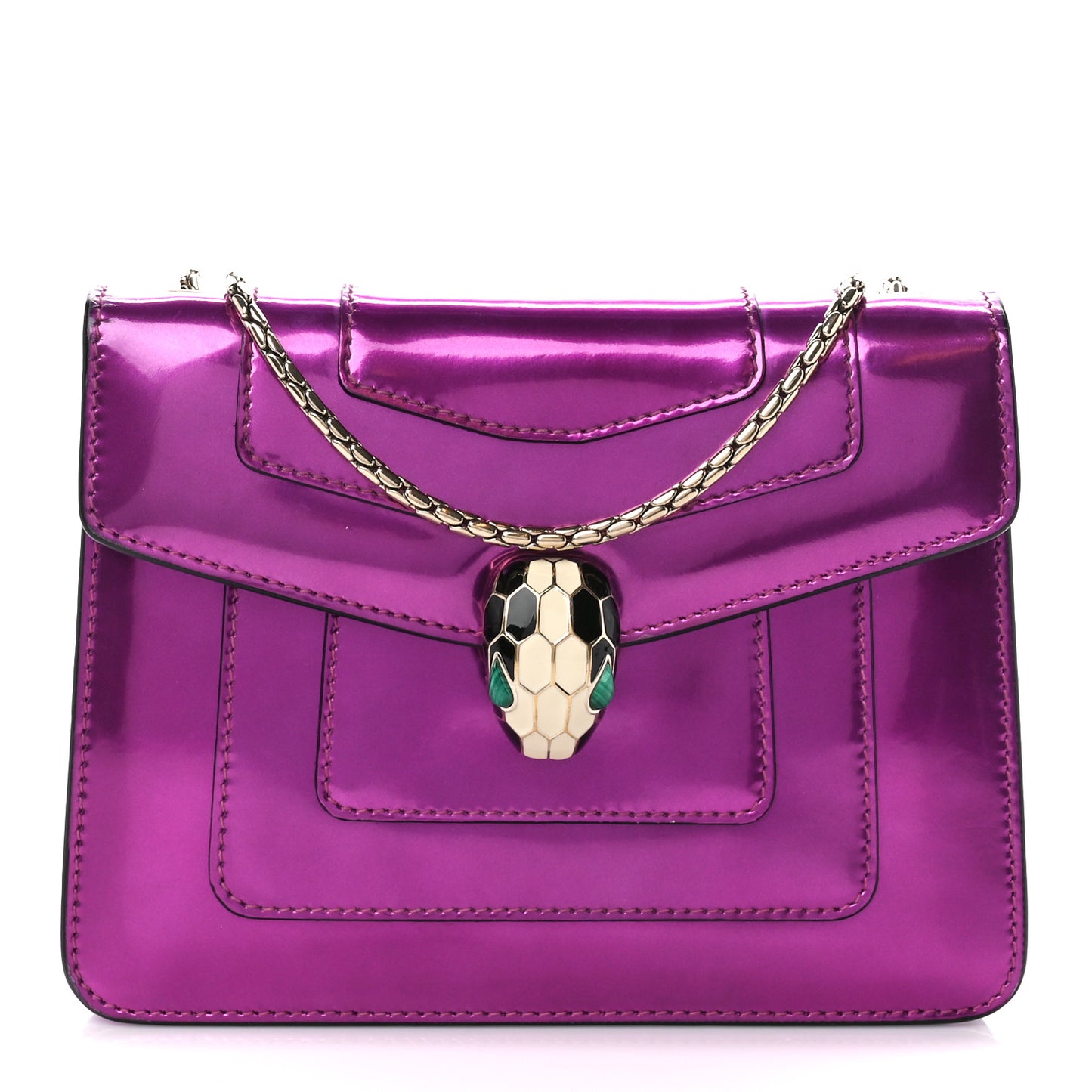 Metallic Calfskin Small Serpenti Forever Snake Strap Crossbody Bag Magenta