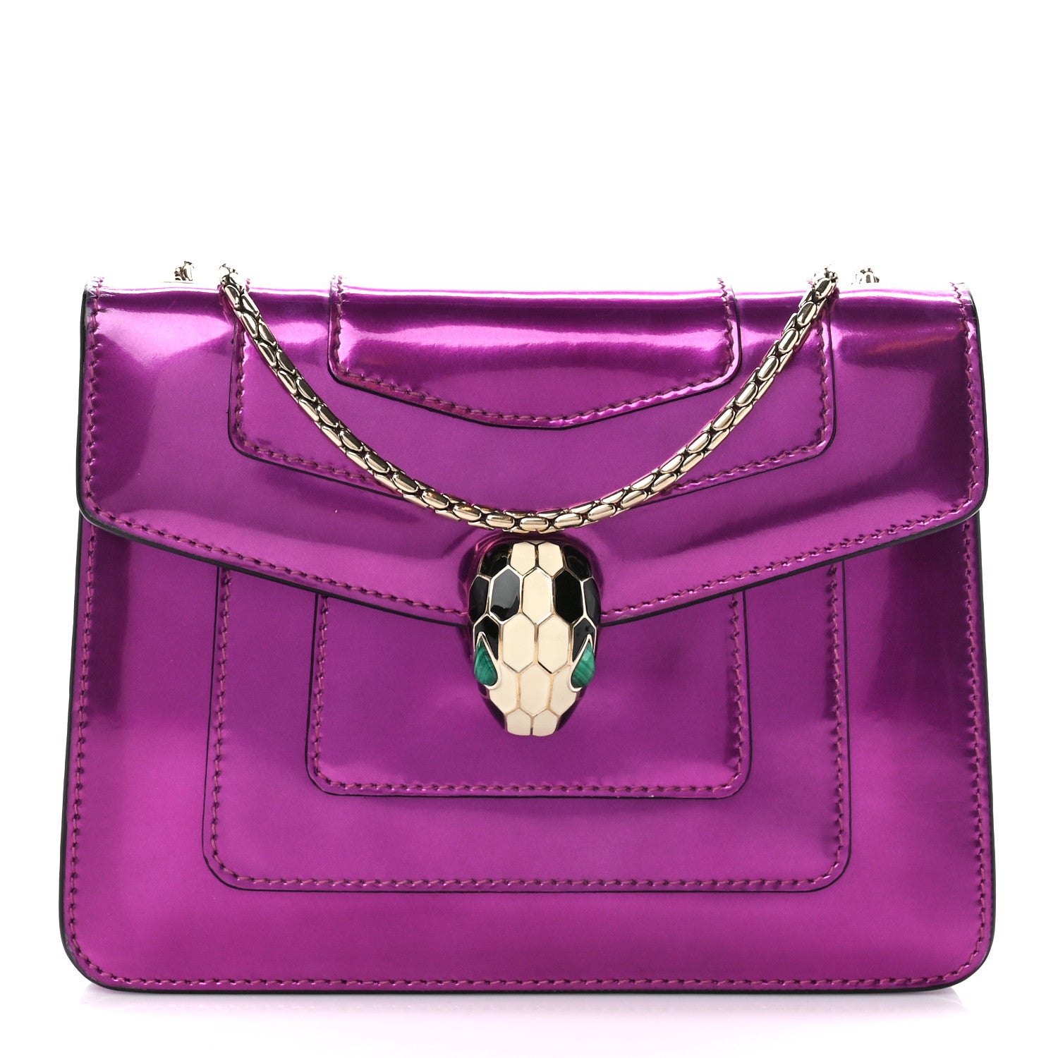 Bulgari Metallic Calfskin Small Serpenti Forever Snake Strap Crossbody Bag Magenta 3 of 12
