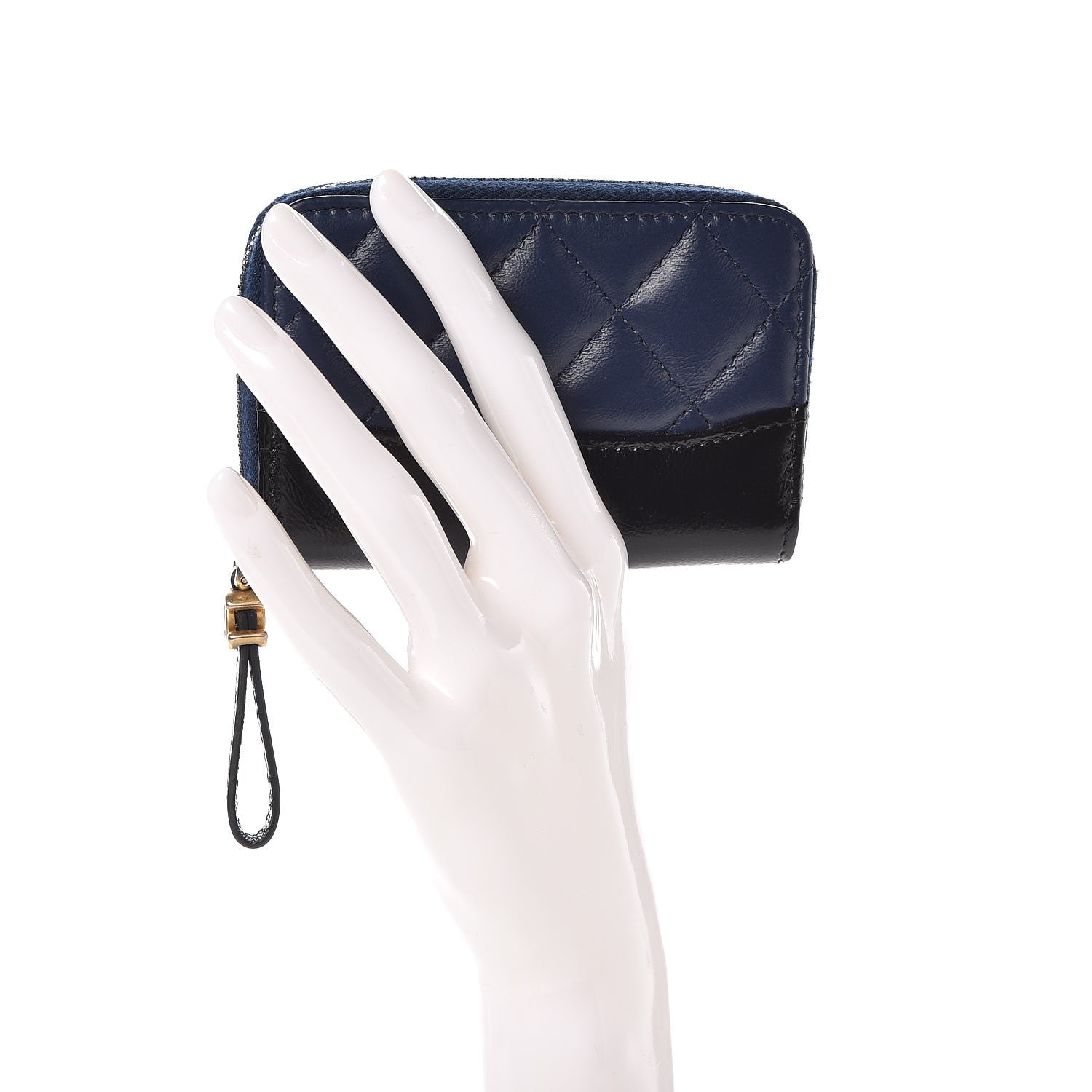 Chanel Aged Calfskin Quilted Gabrielle Zip Around Coin Purse Wallet Blue Black 2 of 8