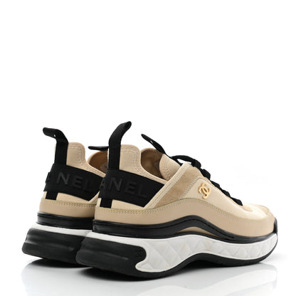 Chanel Velvet Calfskin Mixed Fibers CC Sneakers 38.5 Beige 4 of 9