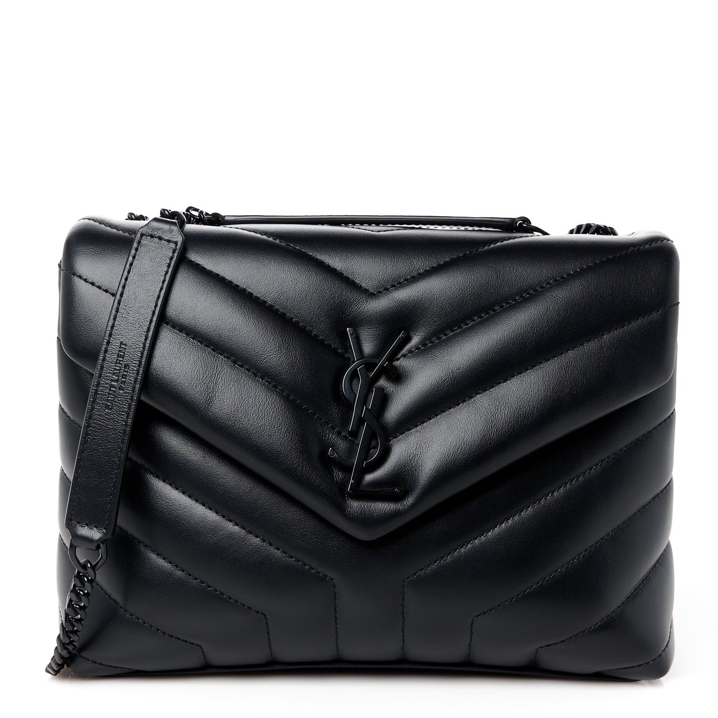 Calfskin Y Quilted Monogram Monochrome Small Loulou Chain Satchel Black
