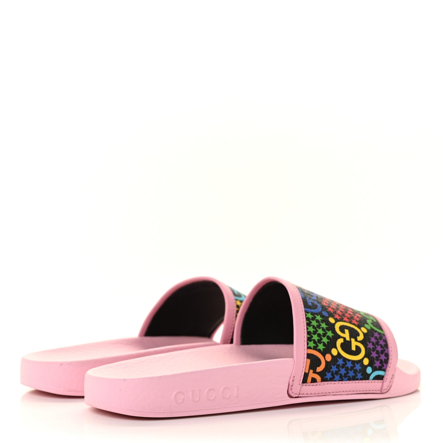 GG Supreme Monogram Psychedelic Slide Sandals 36 Black Multicolor Sugar Pink