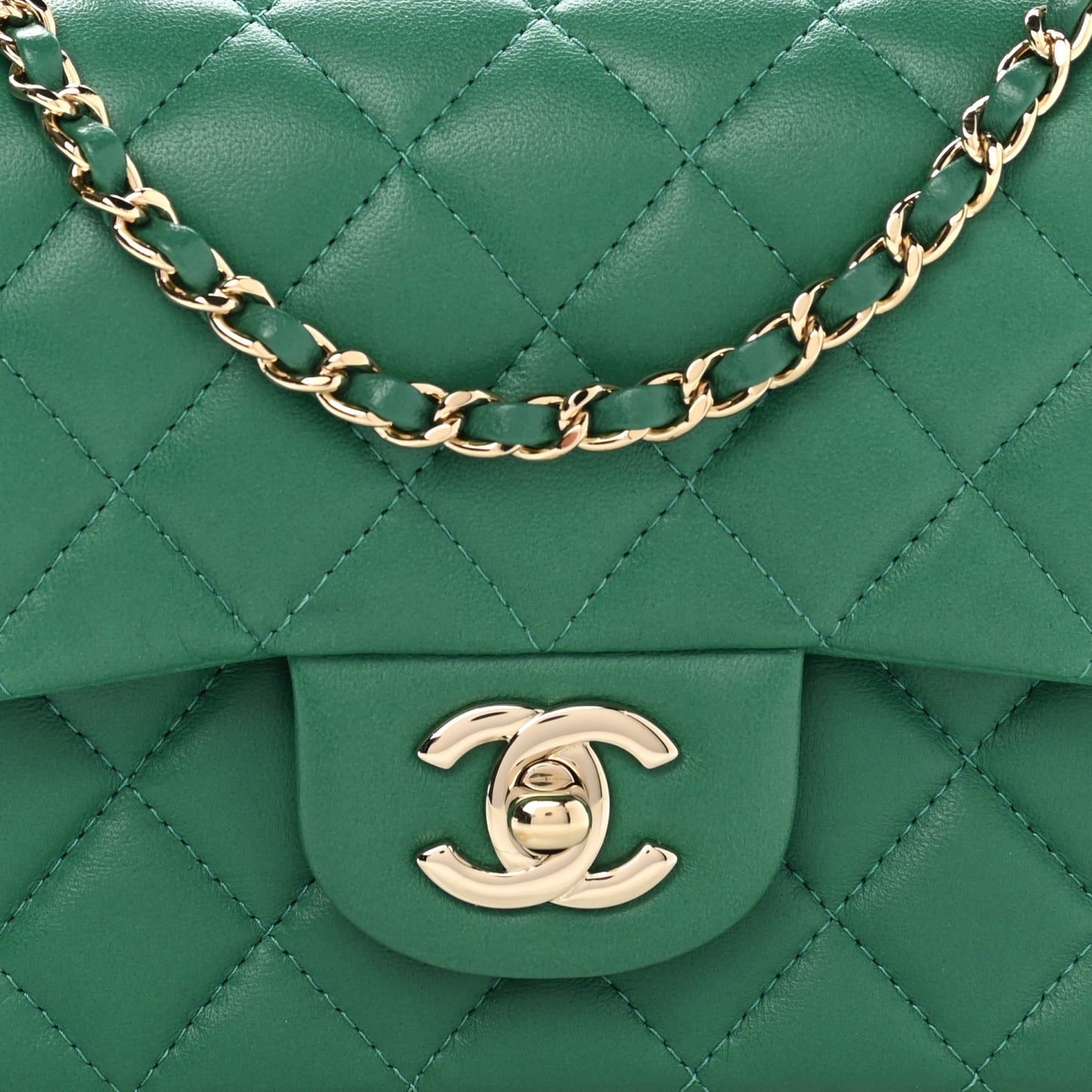Lambskin Quilted Mini Top Handle Rectangular Flap Green