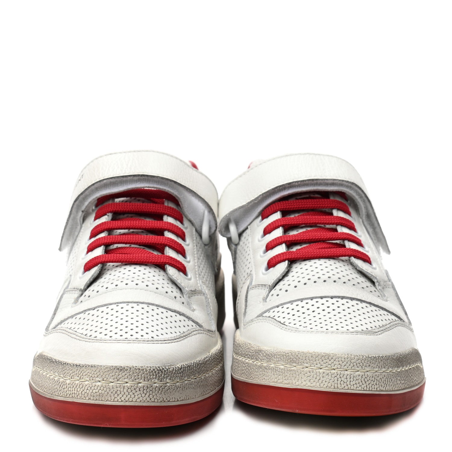 Saint Laurent Perforated Calfskin Mens Jeddo Sneakers 41.5 White Red 2 of 8