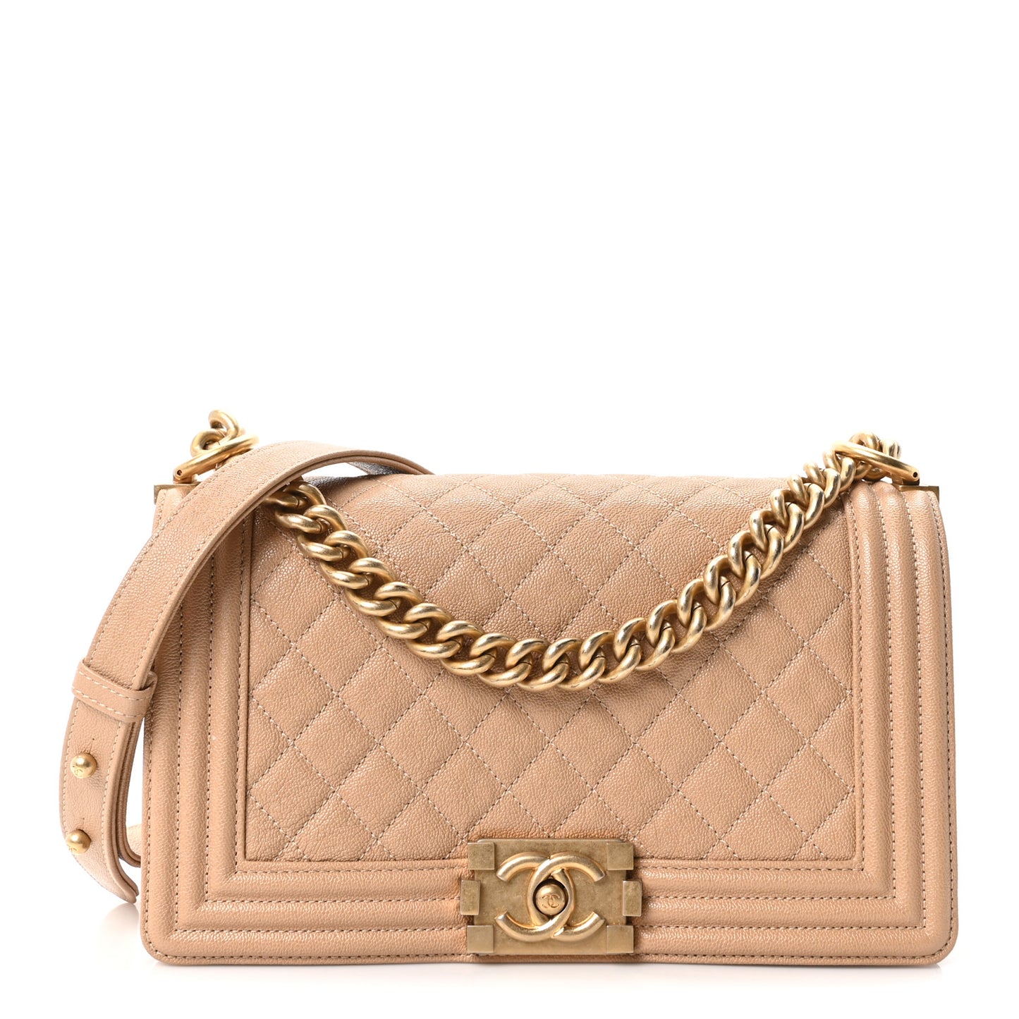 Caviar Quilted Medium Boy Flap Beige