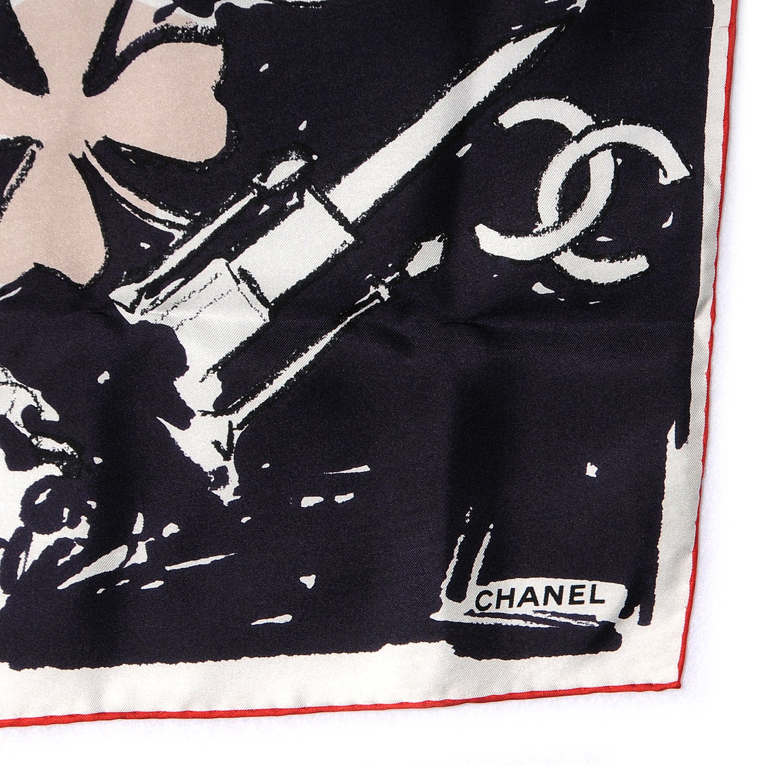 Chanel Silk Paris Scarf Navy Beige 3 of 5