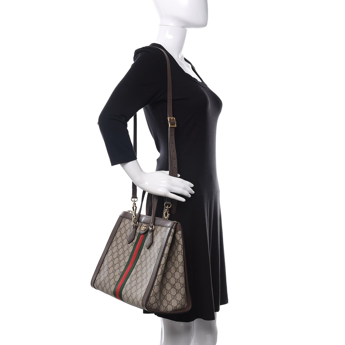 GG Supreme Monogram Web Medium Ophidia Tote Bag Brown