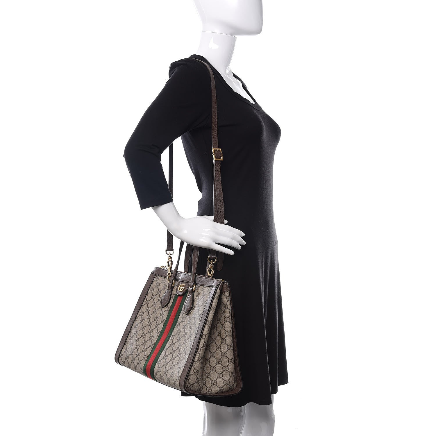 Gucci GG Supreme Monogram Web Medium Ophidia Tote Bag Brown 2 of 10