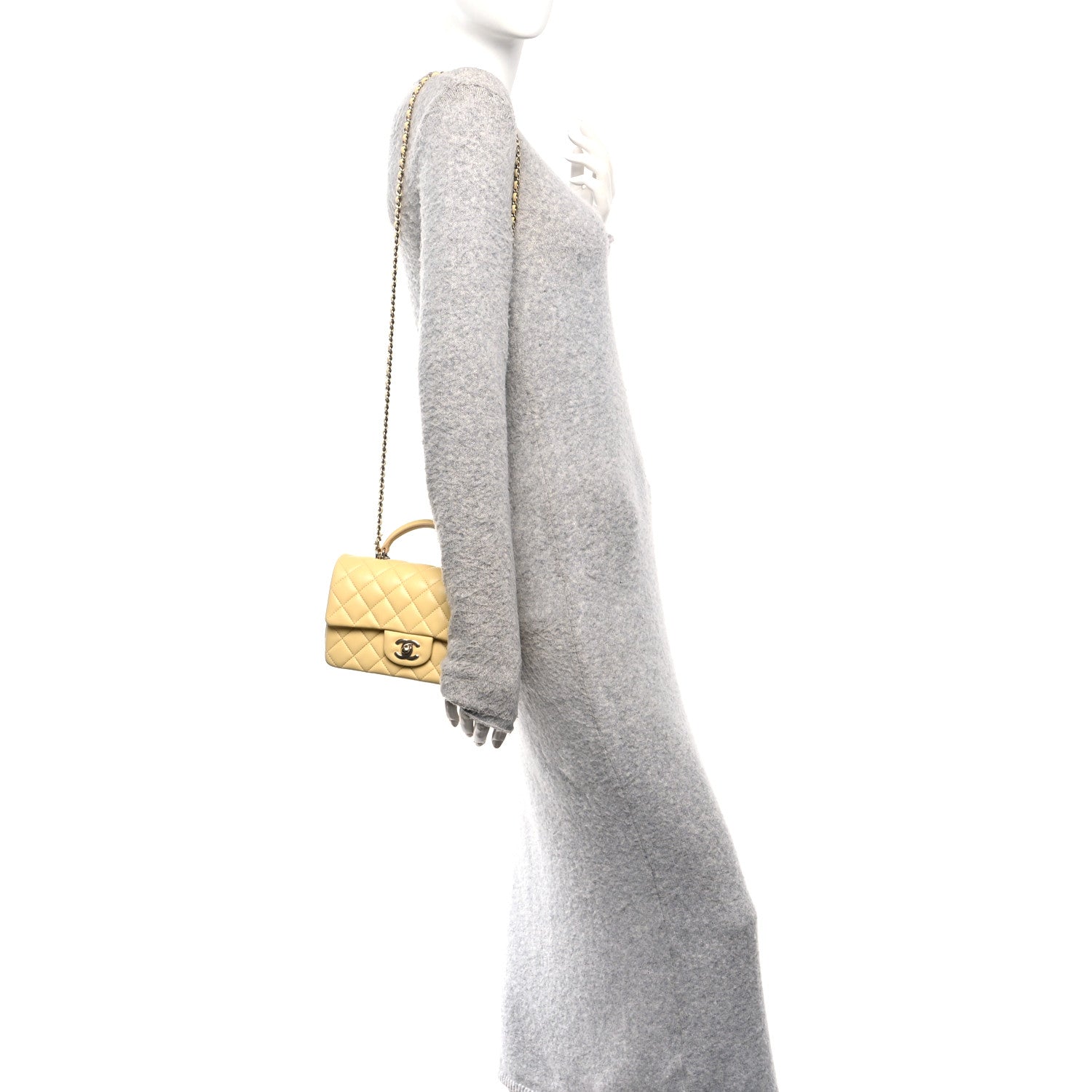 Chanel Lambskin Quilted Mini Top Handle Rectangular Flap Yellow 2 of 15