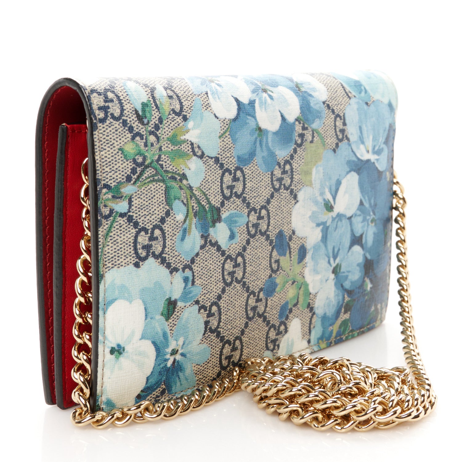 Gucci GG Supreme Monogram Blooms Chain Wallet Blue 3 of 11
