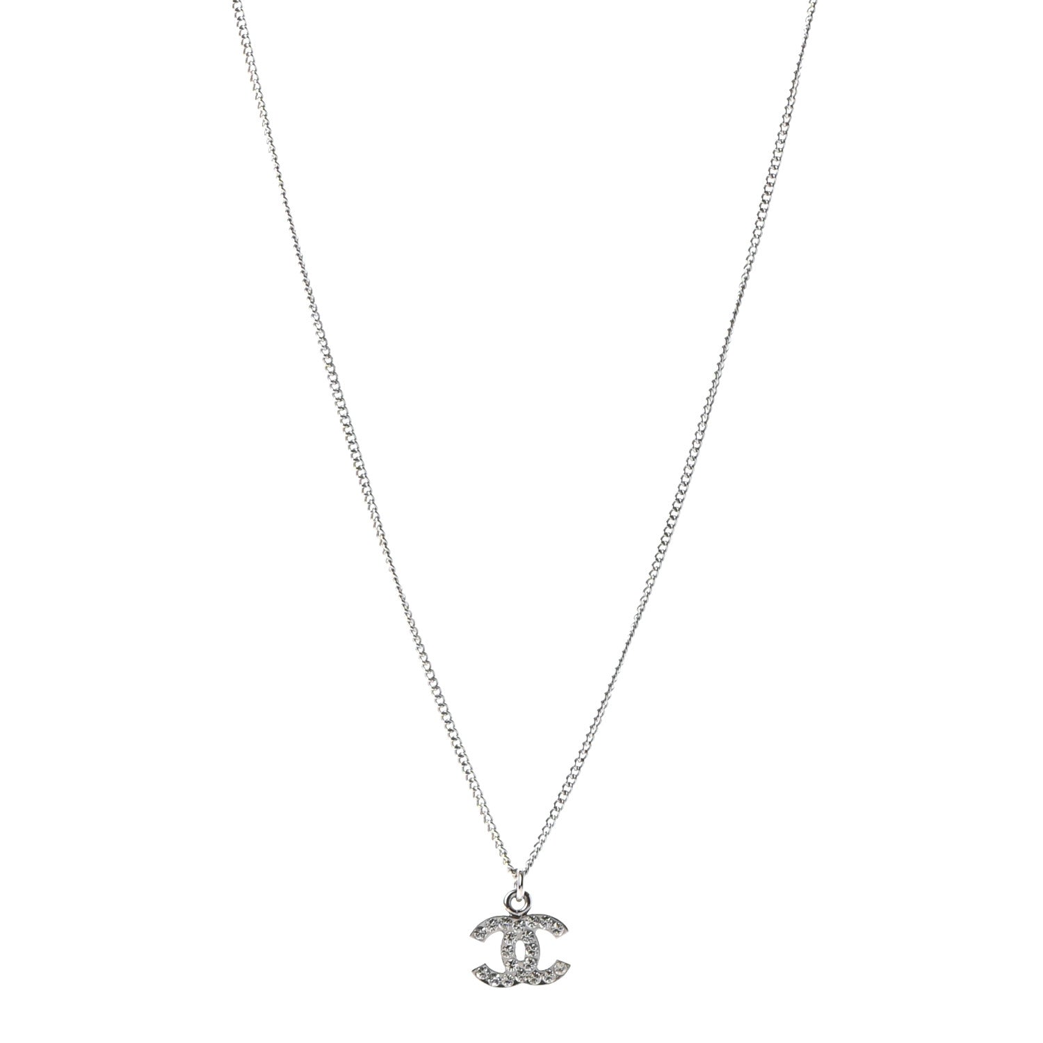 Chanel Crystal Timeless CC Necklace Silver 1 of 5