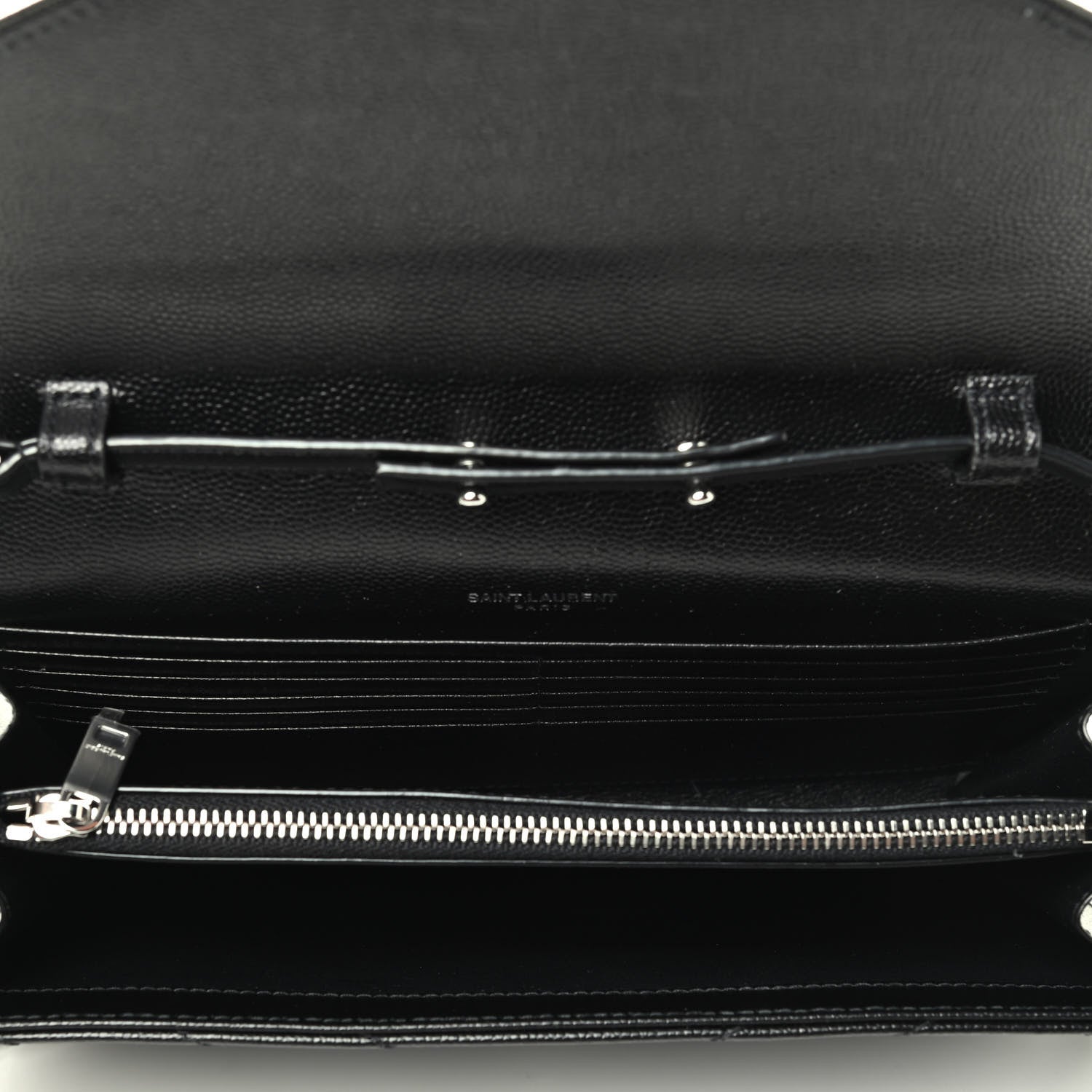 Saint Laurent Grain De Poudre Matelasse Chevron Monogram Chain Wallet Black 3 of 3