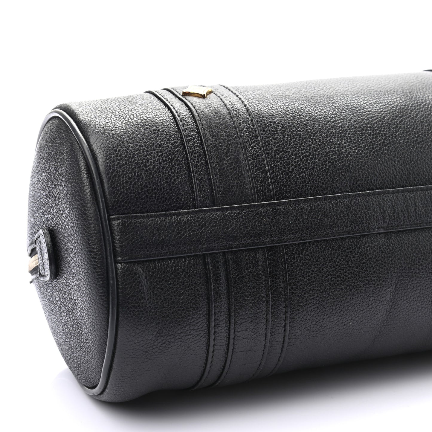 Grained Calfskin Studded Heritage Barrel Bag Black