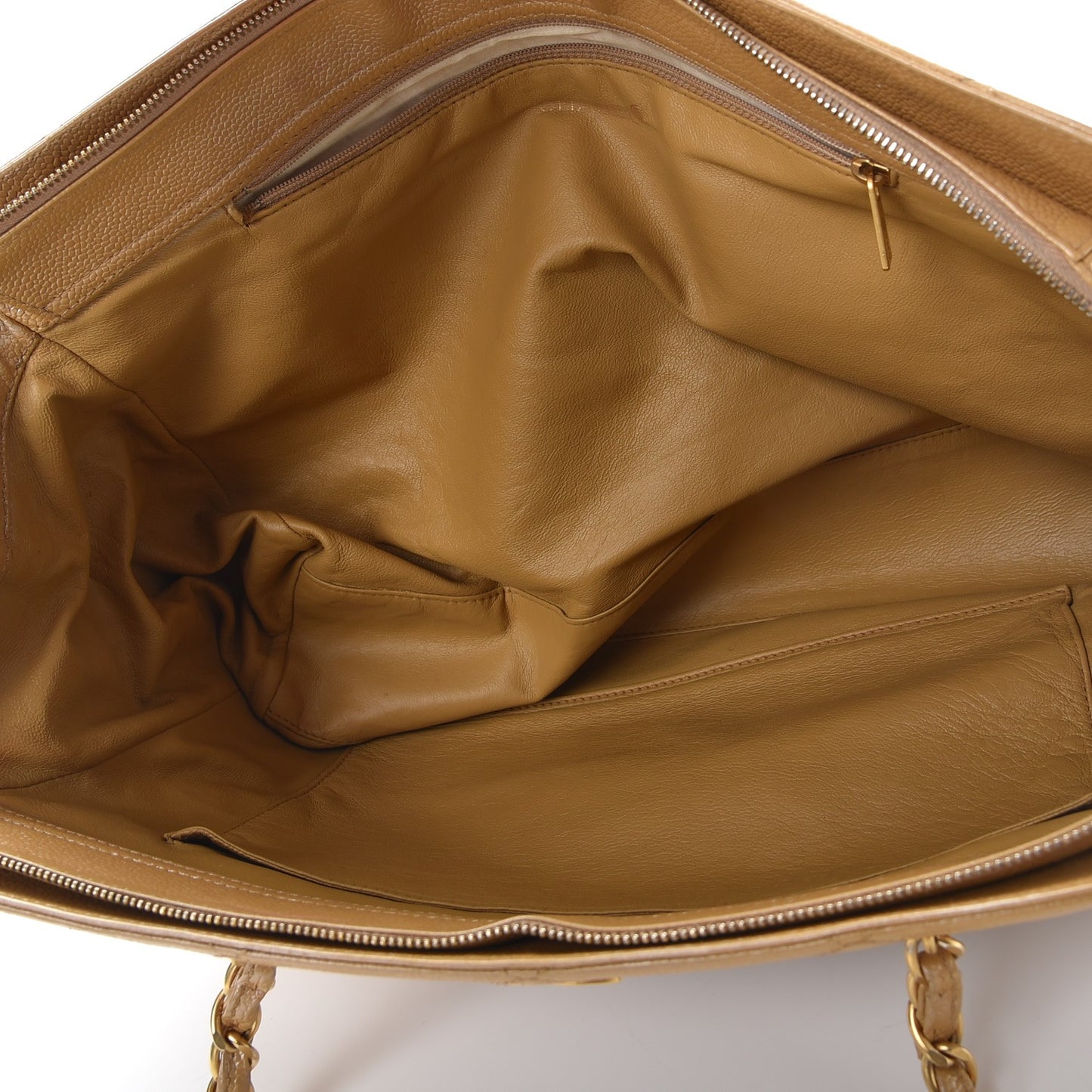 Metallic Caviar Quilted Shopping Tote Beige