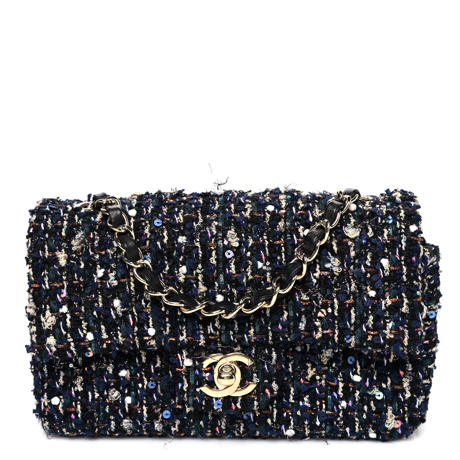 Chanel Glittered Tweed Quilted Mini Rectangular Flap Navy Blue Multicolor 1 of 7