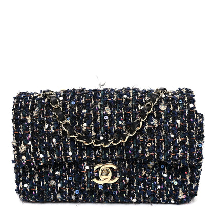 Chanel Glittered Tweed Quilted Mini Rectangular Flap Navy Blue Multicolor 1 of 7