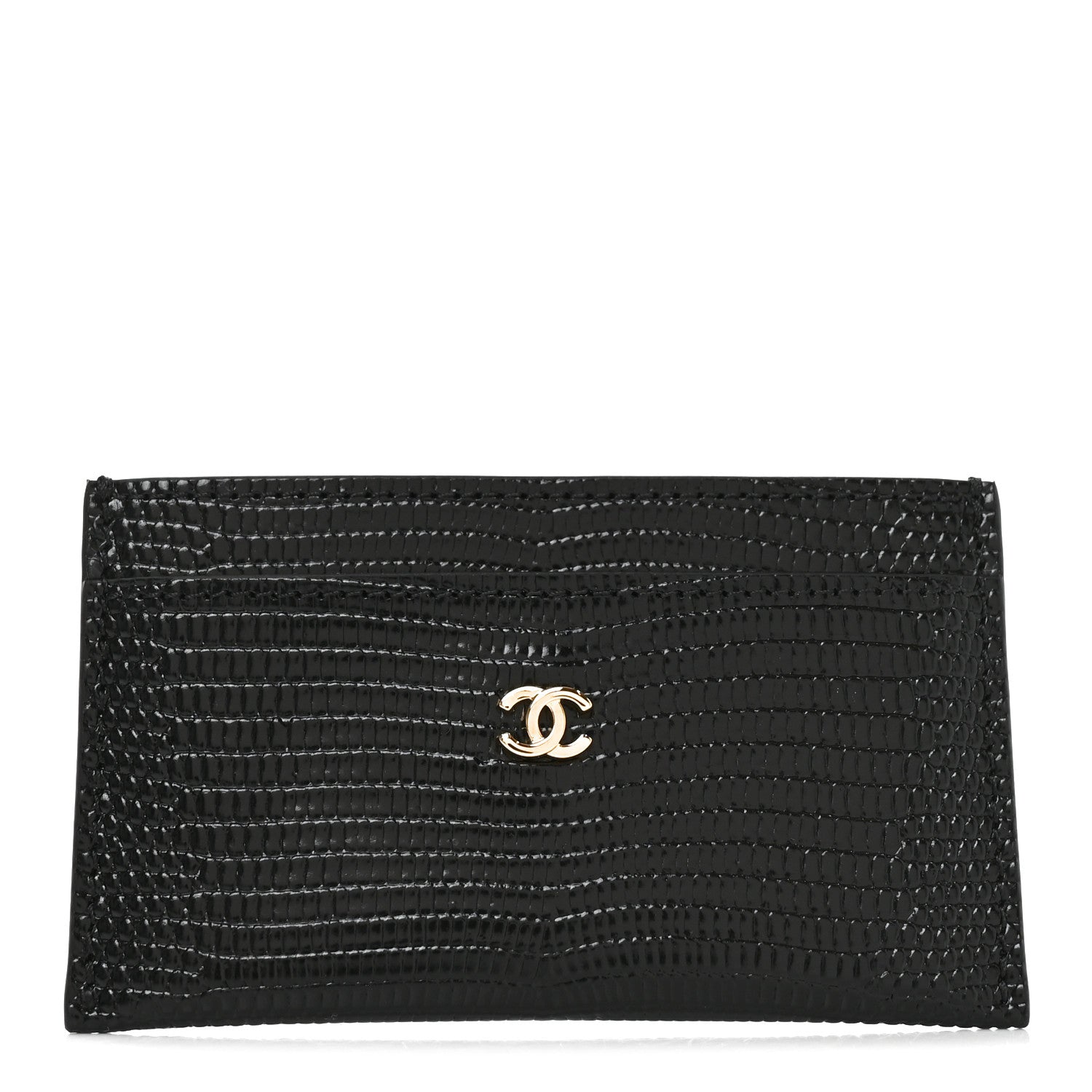 Chanel Calfskin Lizard Embossed Card Holder Black 2 of 16
